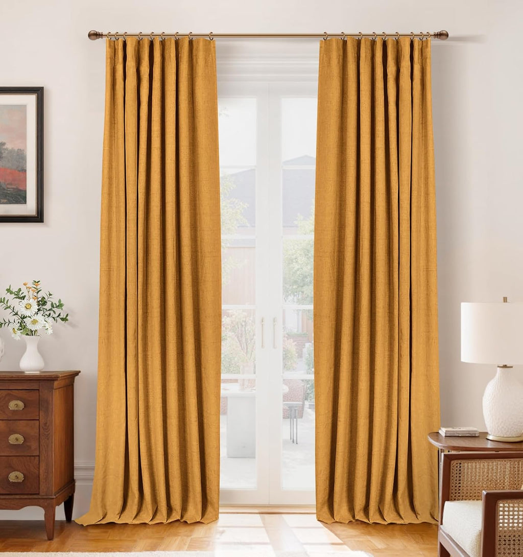 INOVADAY 100% Blackout Curtains for Bedroom, Black Out Curtains 84 Inch Long, Clip Rings Linen Blackout Drapes, Thermal Insulated Room Darkening for Living Room, 2 Panels - Beige,W50xL84