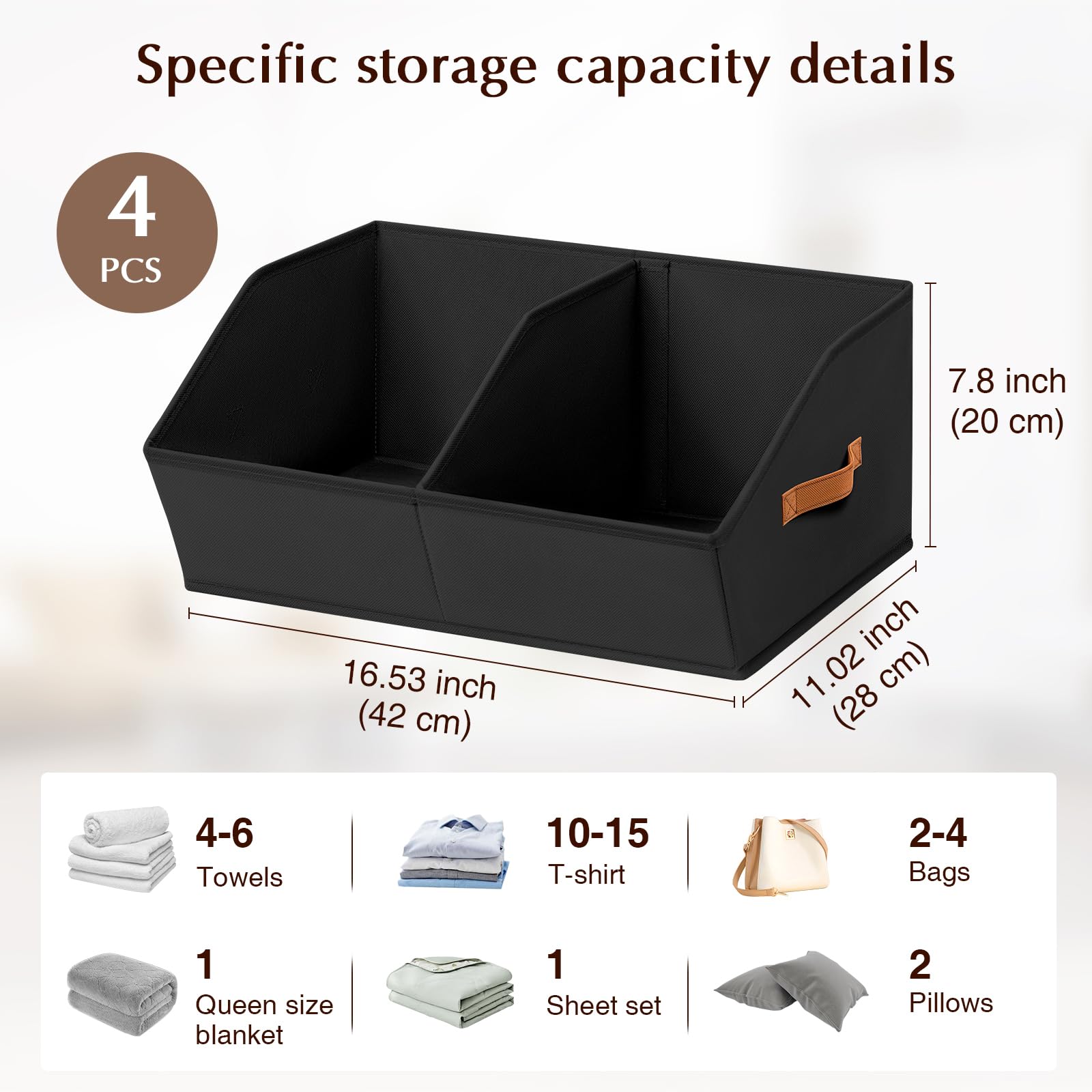 Homsorout Closet Organizers and Storage Bins - 8 Pack Collapsible Divided Trapezoidal Cube Storage Bins Baskets with Orange Handle for Organizing Clothes Blankets, Toys, Books, Towels(Beige)