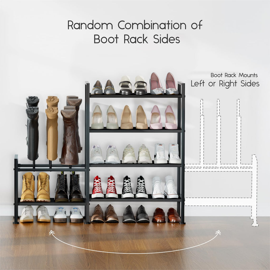 Homsorout Shoe Rack Organizer and Storage - 5 Tier Metal+Non-Woven Fabric Shoe Rack with Boot Storage & Side Any Combination - Space Saving Shoe Shelf for Entryway, Bedroom, Garage, Small Spaces