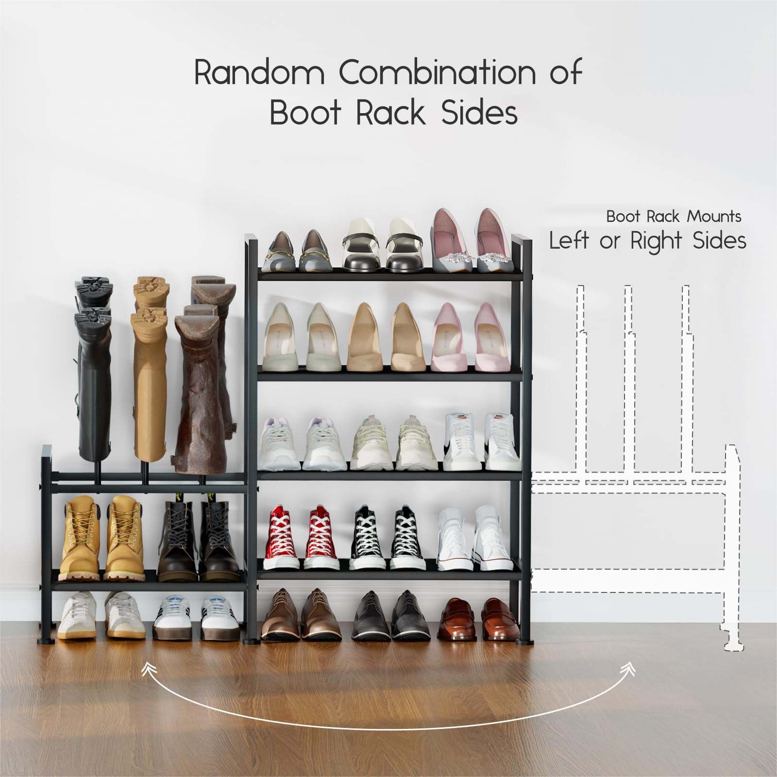 Homsorout Shoe Rack Organizer and Storage - 5 Tier Metal+Non-Woven Fabric Shoe Rack with Boot Storage & Side Any Combination - Space Saving Shoe Shelf for Entryway, Bedroom, Garage, Small Spaces
