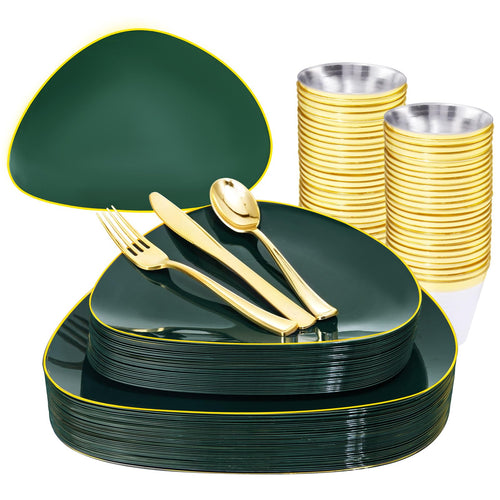 DaYammi 210Pcs White Gold Plastic Plates for Party,Gold Disposable Dinnerware Set Includes 60 gold Floral Plates,30 Plastic Silverware,30 Per Rolled Napkins,30 Cups for Mother's Day Party Wedding