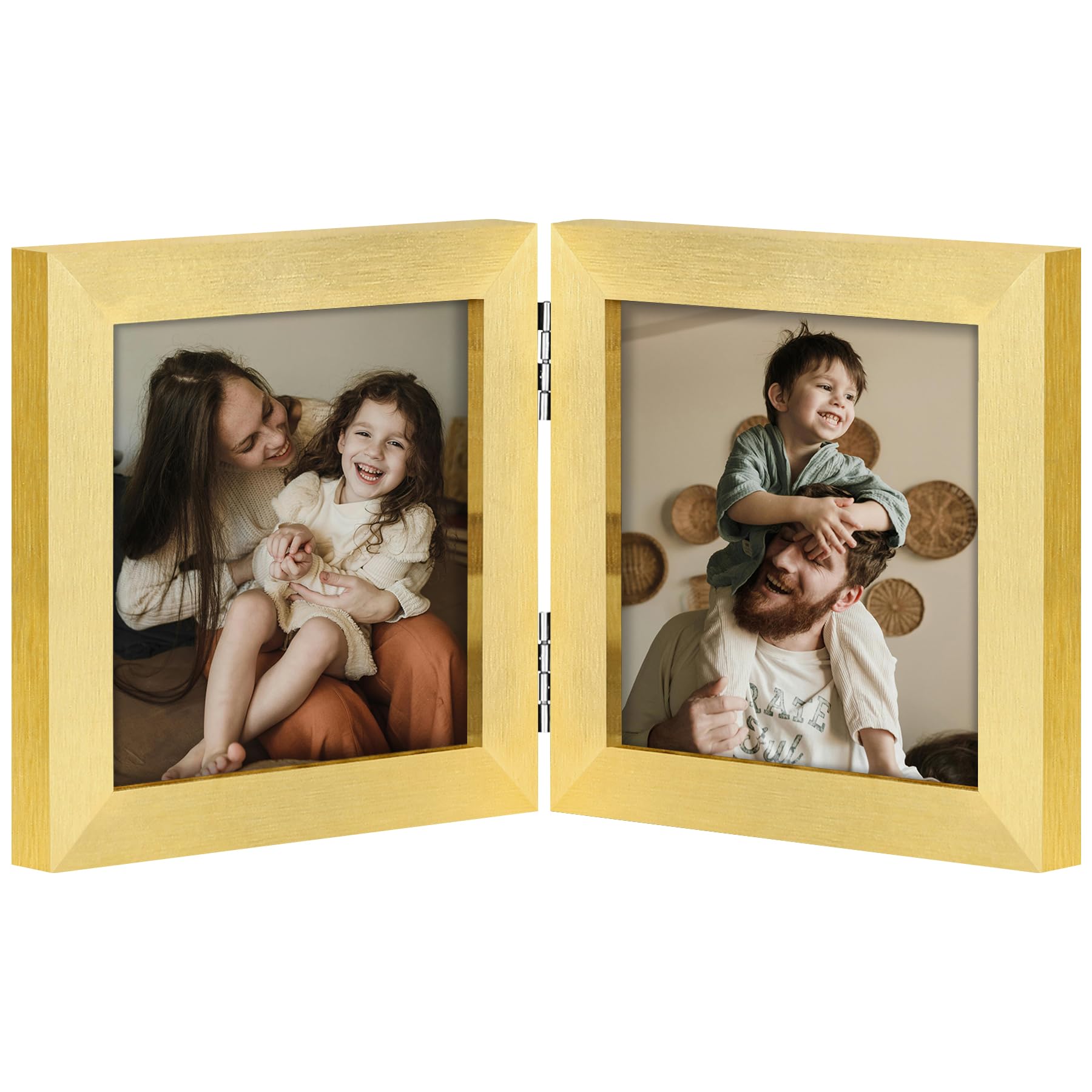 decorUhome Double 4x6 Picture Frame Vertical, Engineered Wood Bifold Photo Frame with Plexiglass for Tabletop Display, 4x6, Black