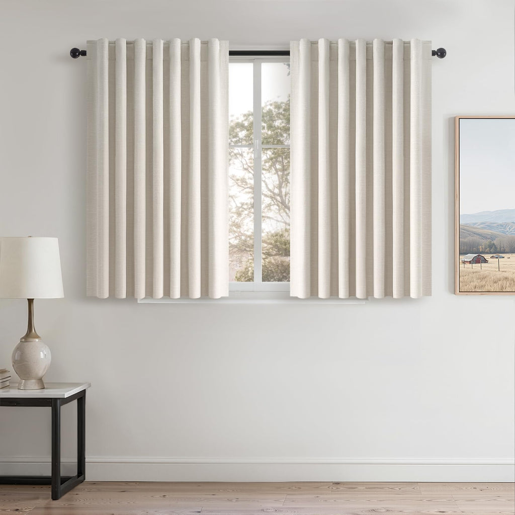 Topfinel Cream Linen Blackout Curtains 84 Inch Long for Bedroom Living Room, Ivory Pinch Pleat Back Tab Full Blackout Drapes Farmhouse Boho Curtains for Window, White Neutral Curtains 52" X 84" 7 FT