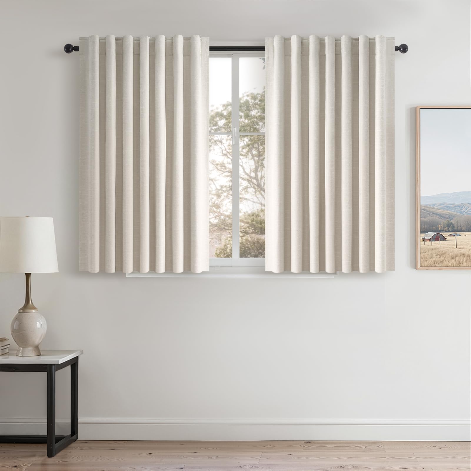 Topfinel Cream Linen Blackout Curtains 84 Inch Long for Bedroom Living Room, Ivory Pinch Pleat Back Tab Full Blackout Drapes Farmhouse Boho Curtains for Window, White Neutral Curtains 52" X 84" 7 FT