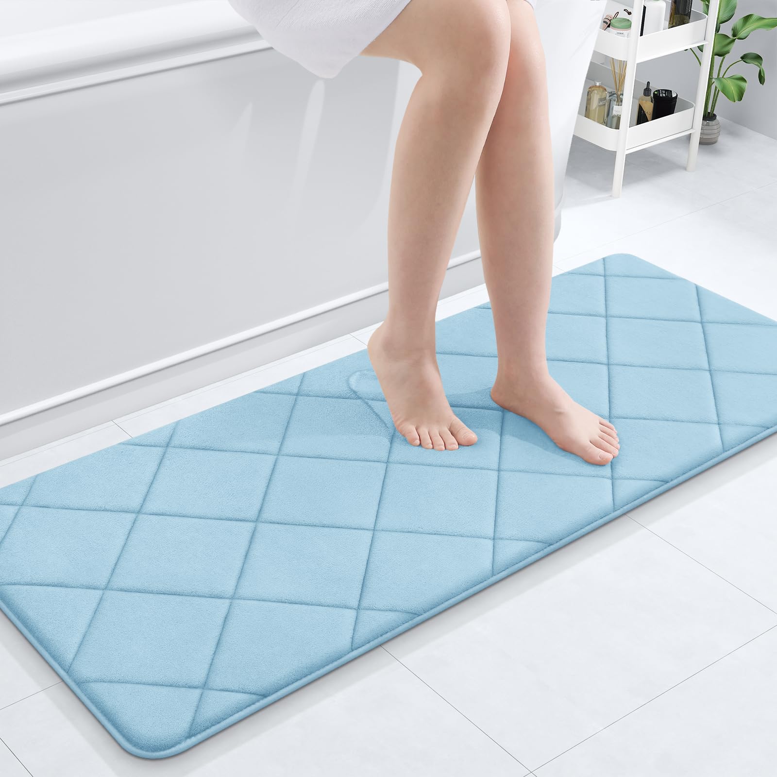 OLANLY Memory Foam Bath Mat 30x20, Ultra Soft and Absorbent Bathroom Rugs, Machine Washable, Comfortable Bath Carpet for Bathroom Floor, Tub and Shower, Black