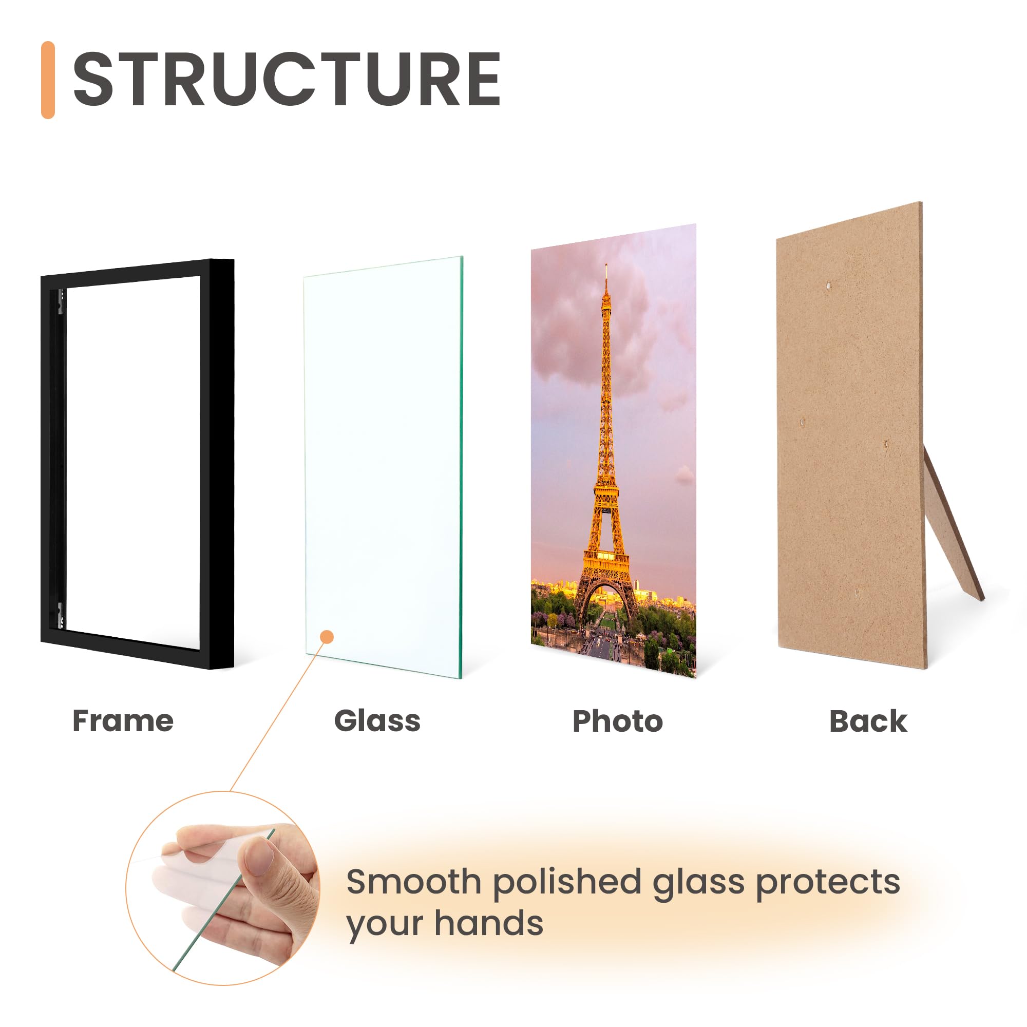 upsimples 5x7 Picture Frame Set of 3, Made of High Definition Glass for 5 x 7 Black Frames, Wall and Tabletop Display Thin Border Photo Frame for Home Décor