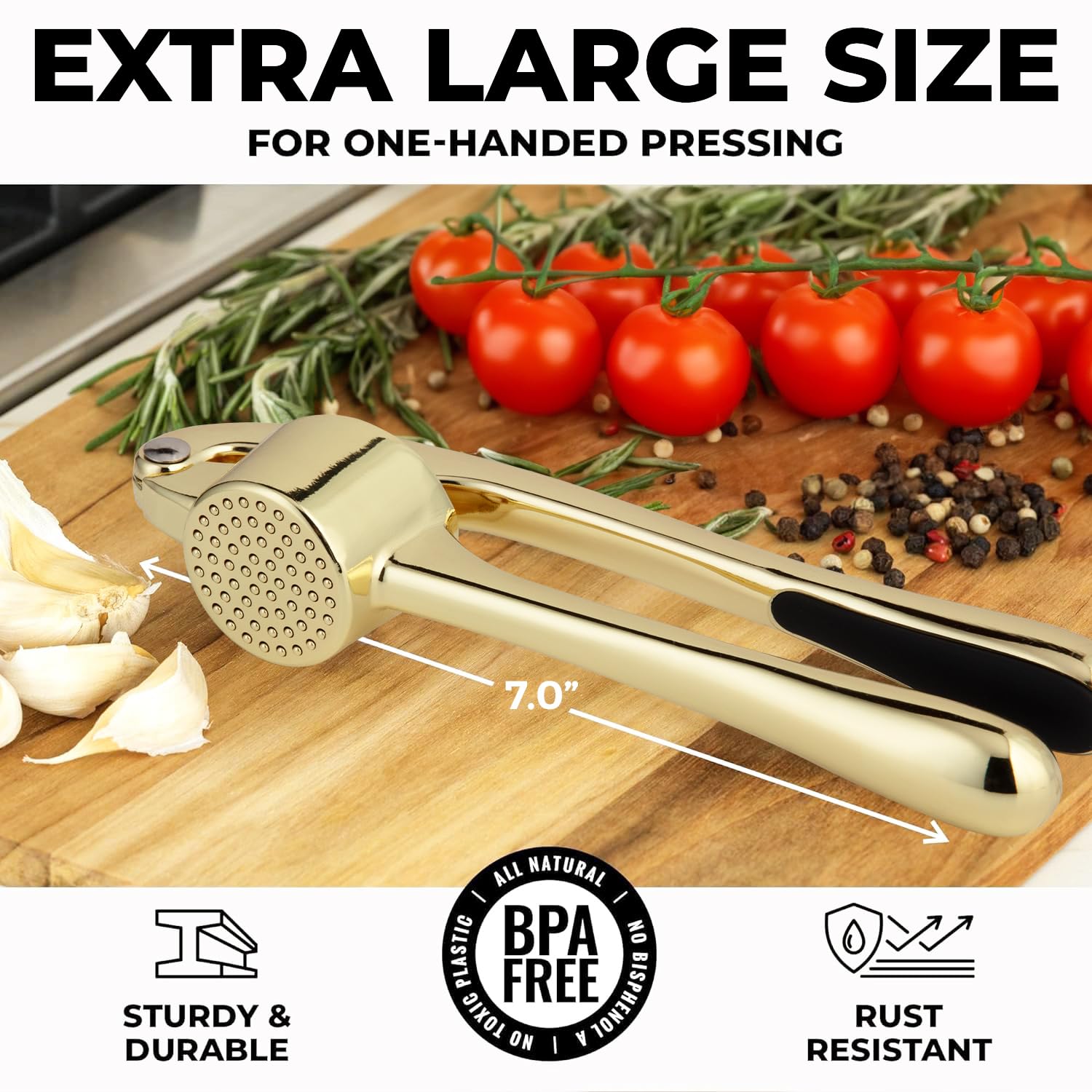 Zulay Kitchen Premium Garlic Press Set - Rust Proof Professional Garlic Mincer Tool - Easy-Squeeze, Easy-Clean with Soft, Ergonomic Handle - Silicone Garlic Peeler & Brush (Silver)