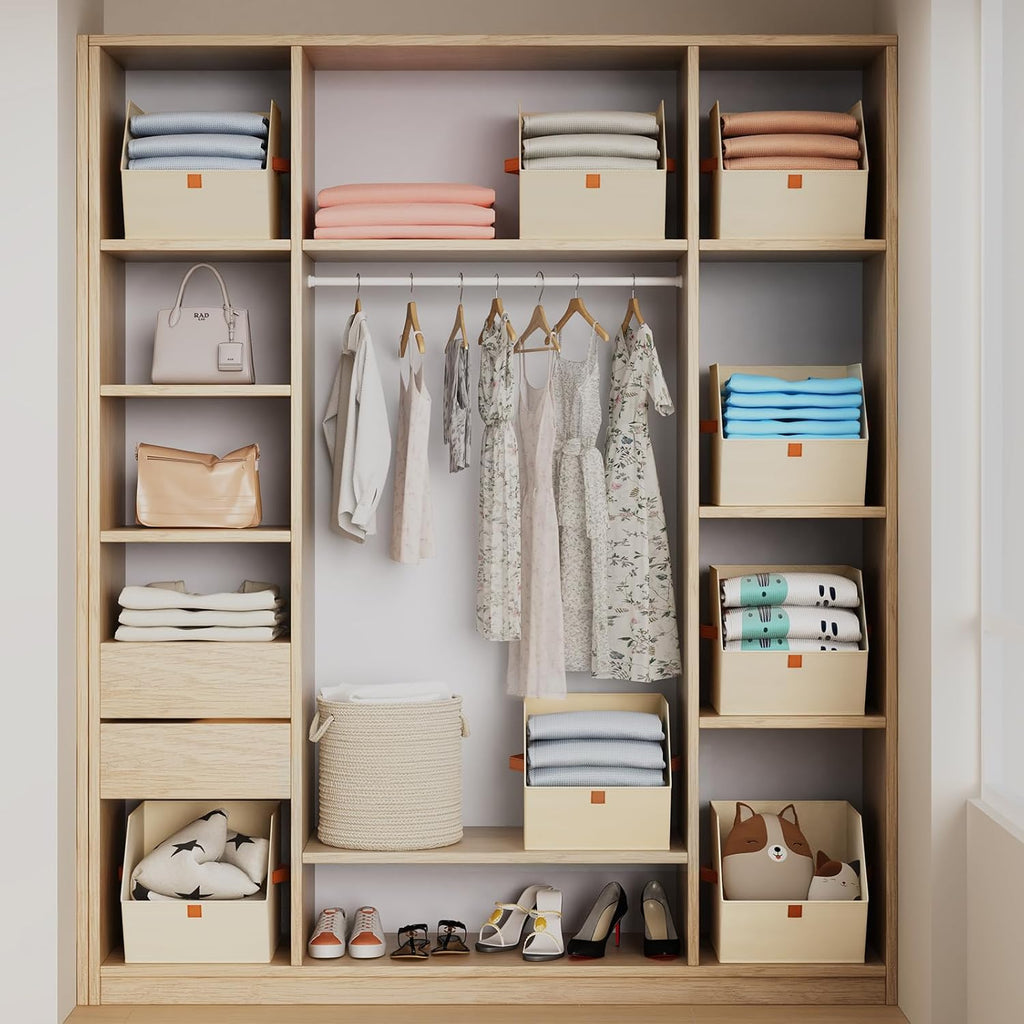 Homsorout Fabric Closet Storage Cubes - 8 Pack Square Storage Bins with Dual Handles for Clothes, Towels, Toys, Cube Storage Organizers for Bedroom, Nursery, Shelves, Closet, Small Spaces, Beige