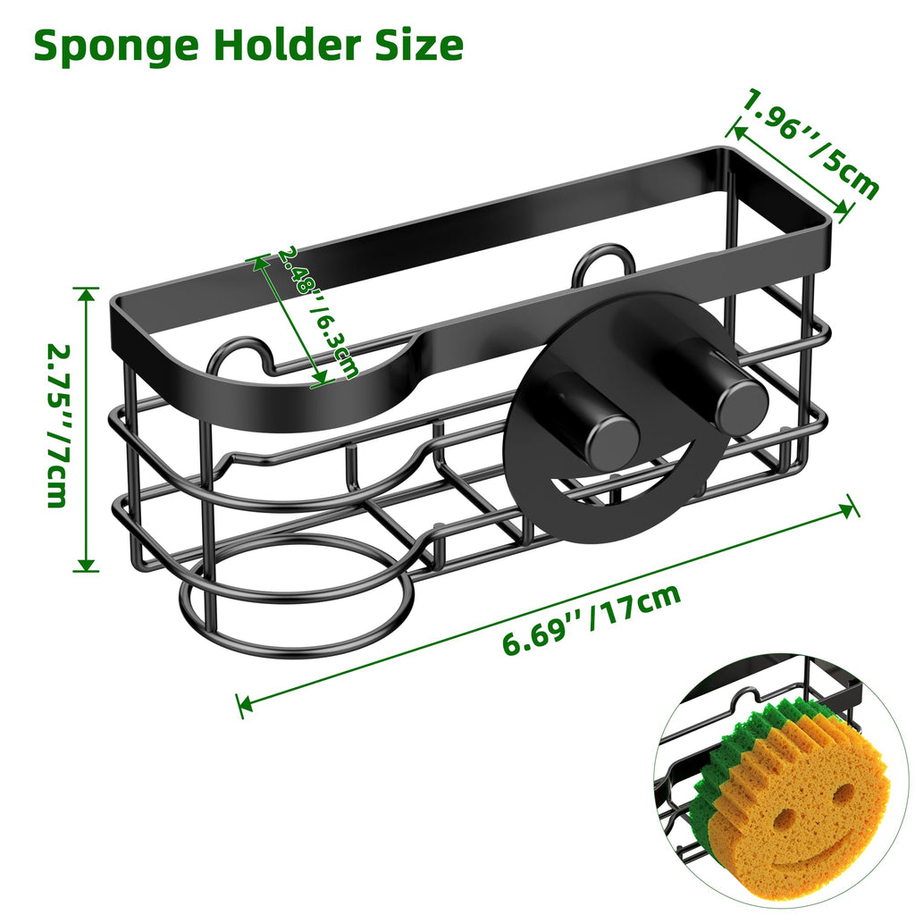 Cisily Smiley Sponge Holder for Kitchen Sink Caddy, Stainless Steel Movable Brush Holder Dish Cloth Hanger, Suction Cup Sink Caddy Organizer Scrubber Accessories (Silver)