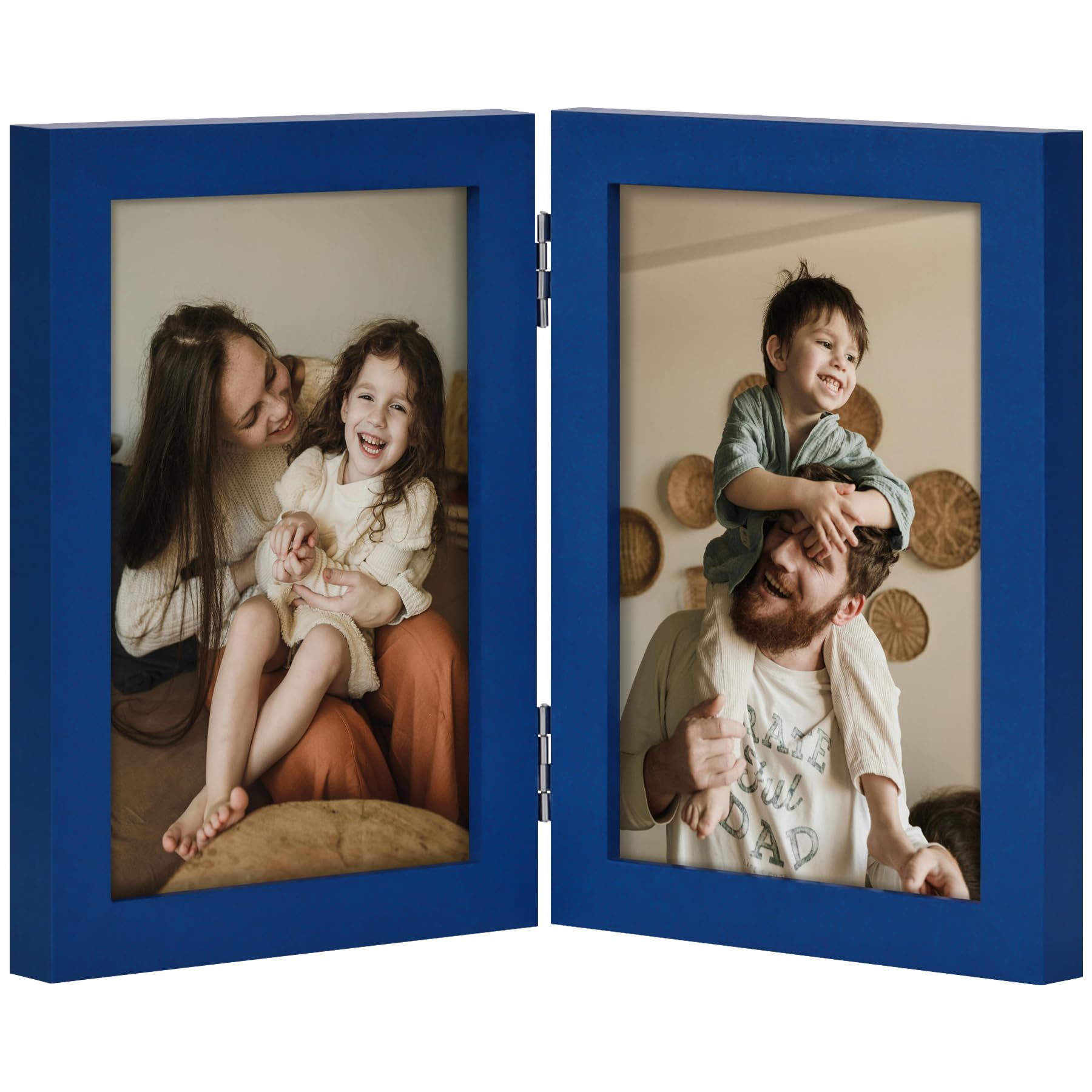 decorUhome Double 4x6 Picture Frame Vertical, Engineered Wood Bifold Photo Frame with Plexiglass for Tabletop Display, 4x6, Black
