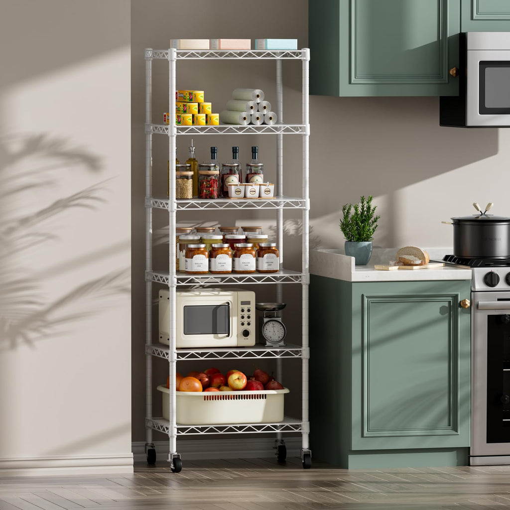 SINGAYE 3 Small Shelves Storage Shelf Wire Shelving Unit Metal Shelf Adjustable Organizers Storage Shelving with Wheels for Bathroom Laundry Room Kitchen Pantry11.5”D x 17.5”W x 30.5”H White