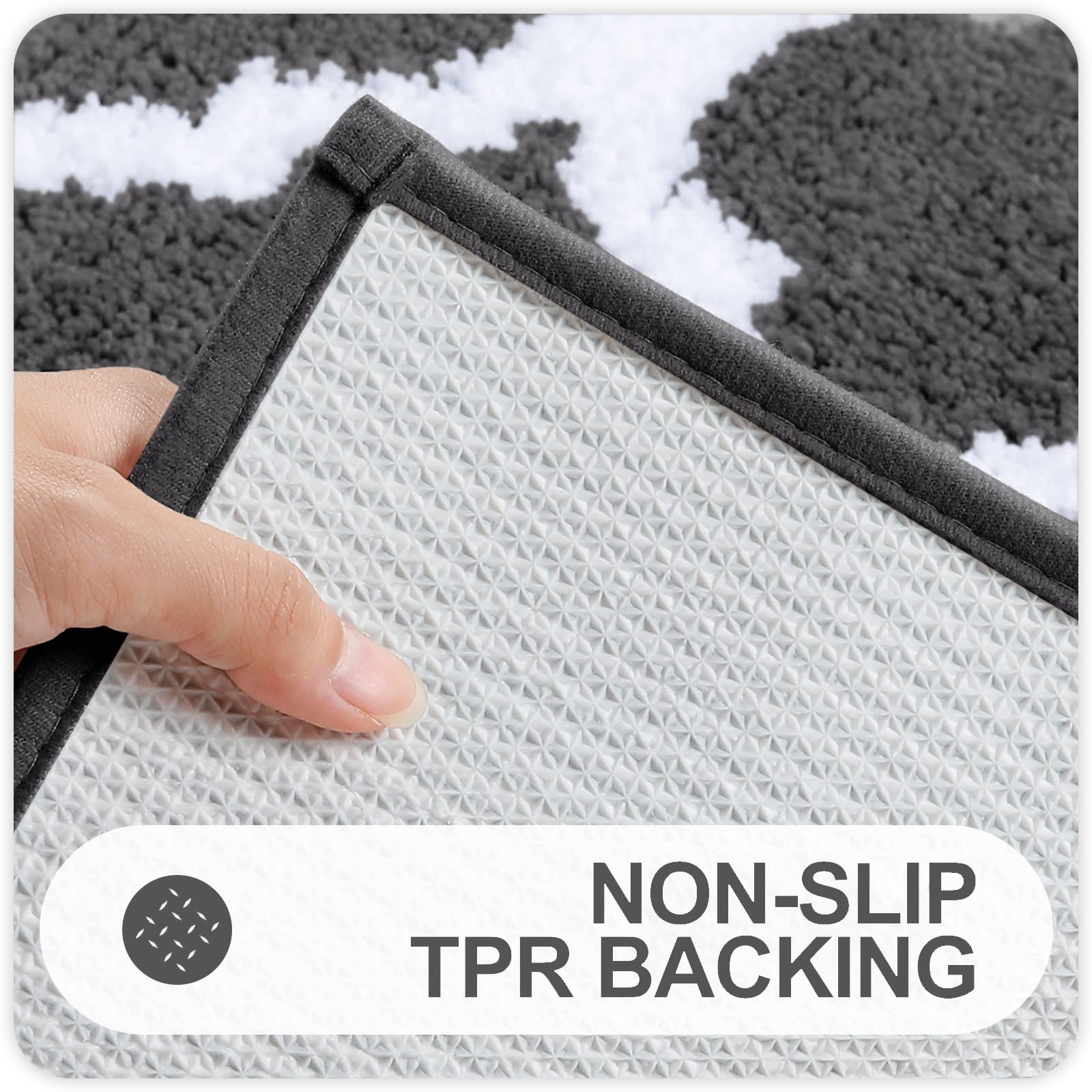 OLANLY Bathroom Rugs Set 2 Piece, Microfiber Bath Shower Mat and U-Shaped Toilet Rug, Machine Wash Dry, Non-Slip Absorbent Shaggy Bath Mats for Tub, Shower and Bathroom (24"x16"+24"x20", Grey)
