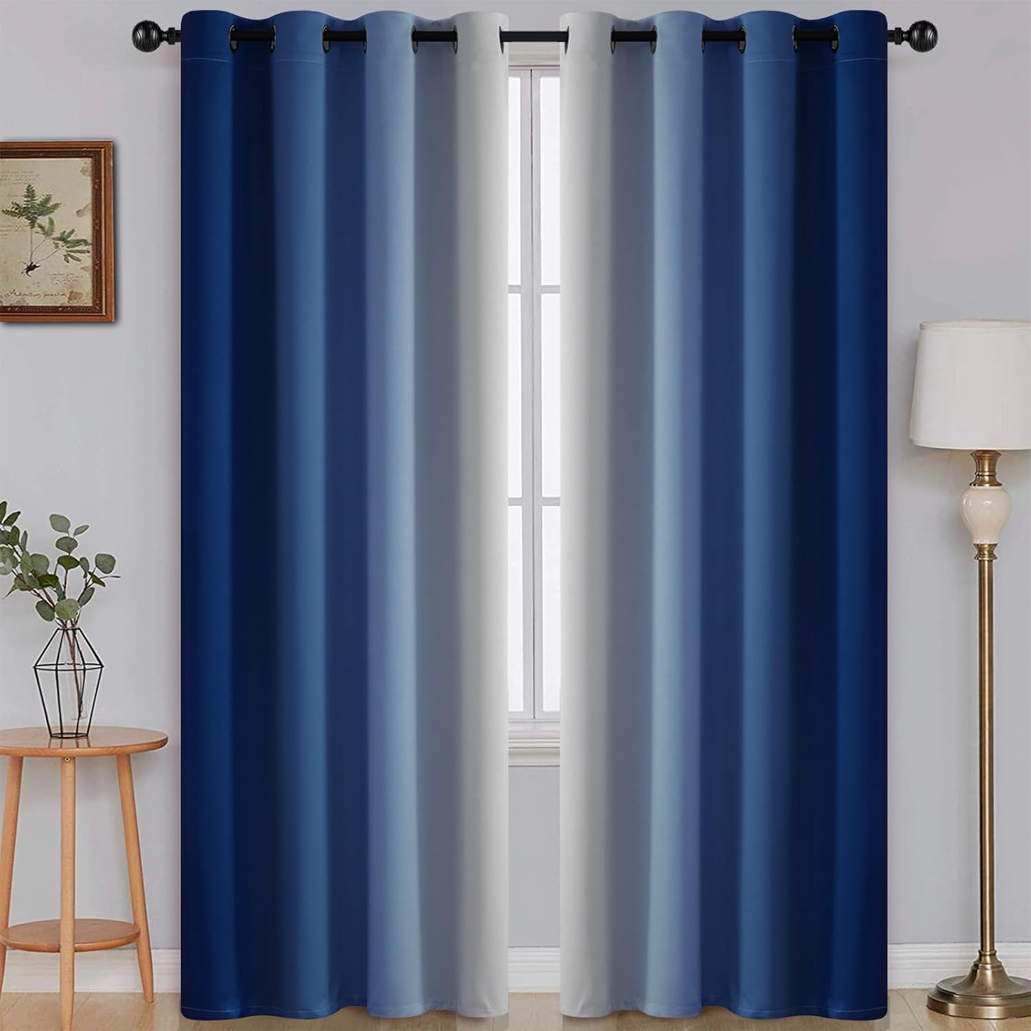 SimpleHome Ombre Room Darkening Curtains for Bedroom, Gradient Black to Grey White Light Blocking Thermal Insulated Grommet Window Curtain/Drapes for Living Room,2 Panels, 52x84 inches Length