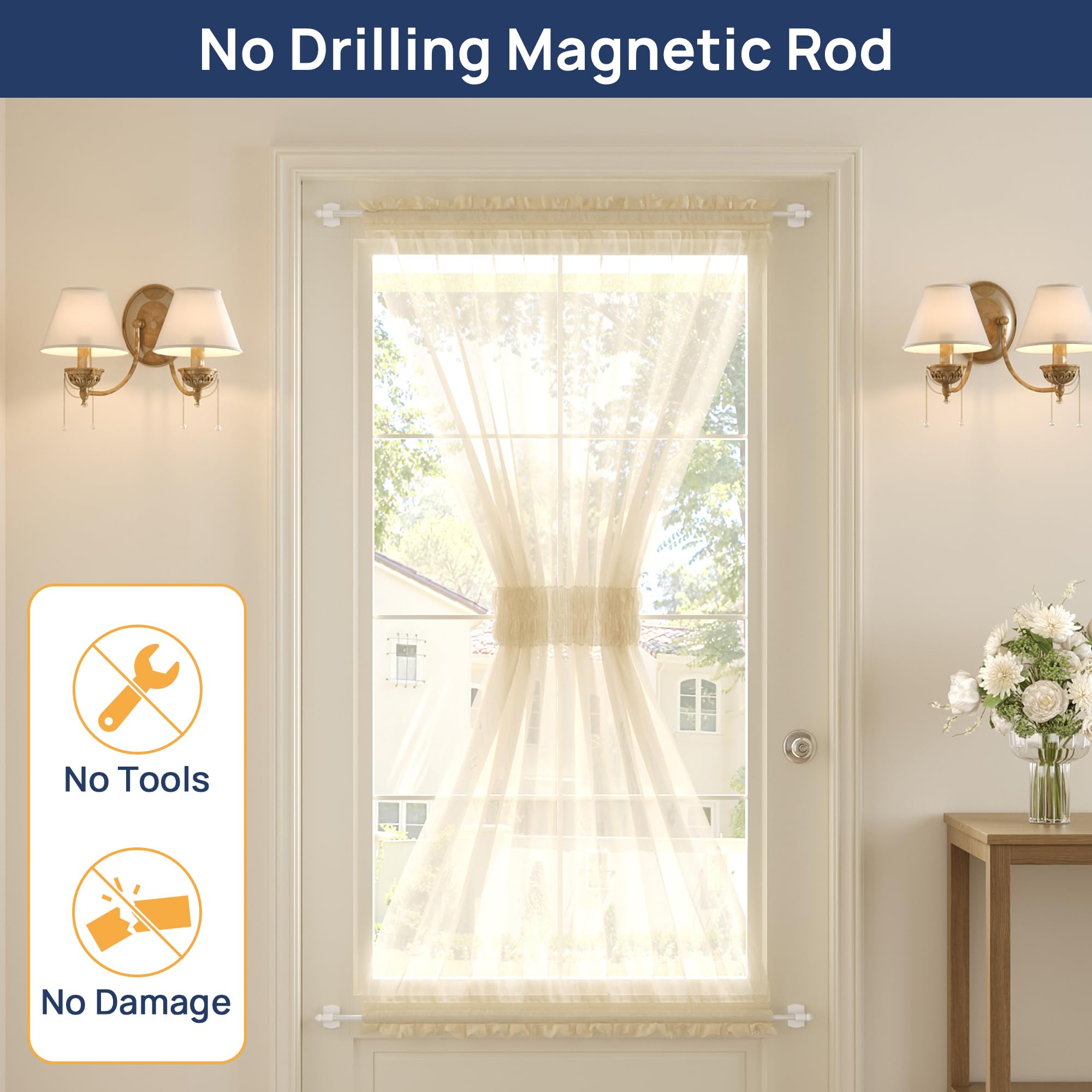 ENJOYBASICS 1 Pack Magnetic Curtain Rod, 16 to 28 Inches Adjustable Strong Magnet Bar for Door, Classroom Whiteboard, and Any Metal Space, No Drill Required, White