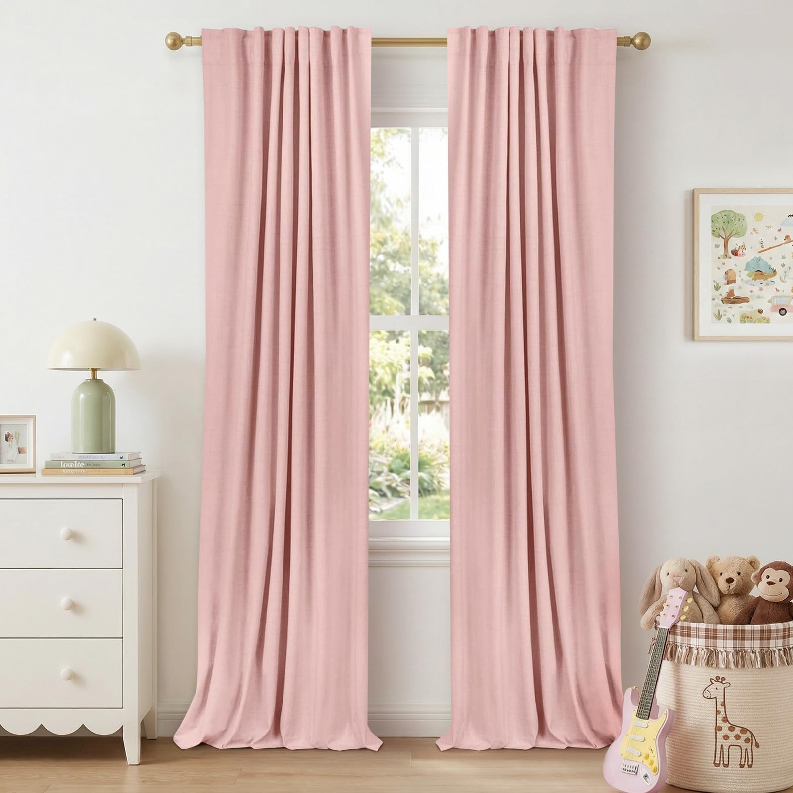 100% Blackout Shield Linen Blackout Curtains for Bedroom 84 Inches Long, Back Tab/Rod Pocket Living Room Drapes, Thermal Insulated Blackout Curtains 2 Panels Set, 50" W x 84" L, Cream