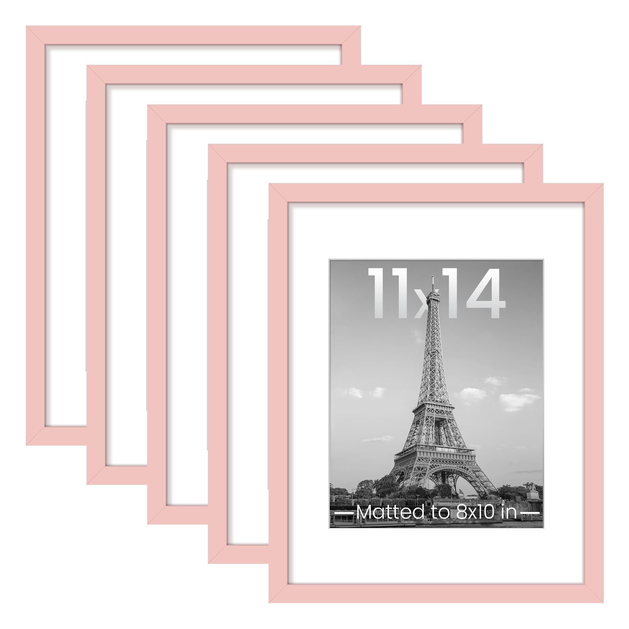upsimples 8x10 Picture Frame Set of 5, Display Pictures 5x7 with Mat or 8 x 10 Without, Wall Gallery Photo Frames, Black