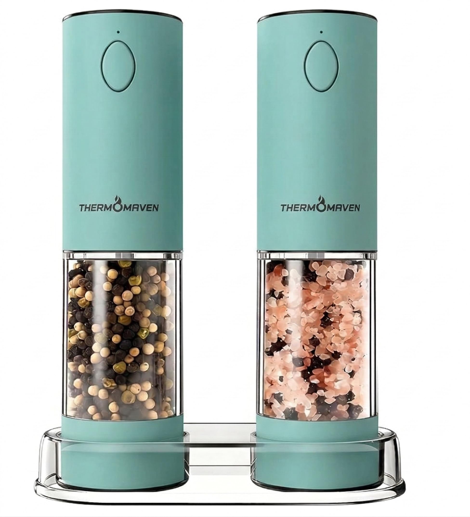 ThermoMaven Upgraded Larger Capacity Electric Salt and Pepper Grinder Set, 110ml Rechargeable Salt and Pepper Shaker with LED Light, Stainless Steel Automatic Pepper Mill with 6 Adjustable Coarseness