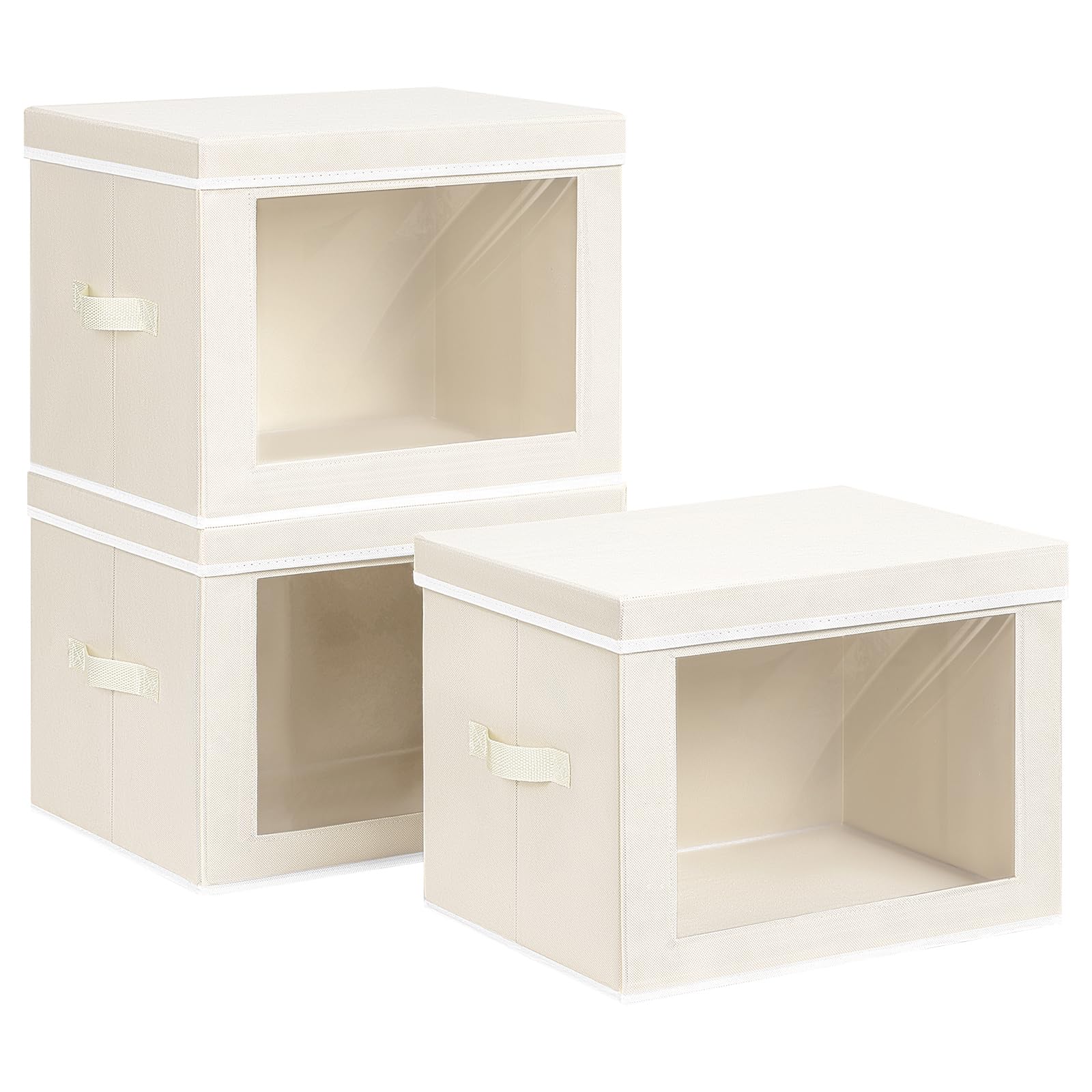 Homsorout Storage Bins with Lids - Fabric Closet Storage Bins with Window, Collapsible Baskets for Shelves 4 Pack, Home Decorative Boxes for Clothes, Closet, Office, Grey