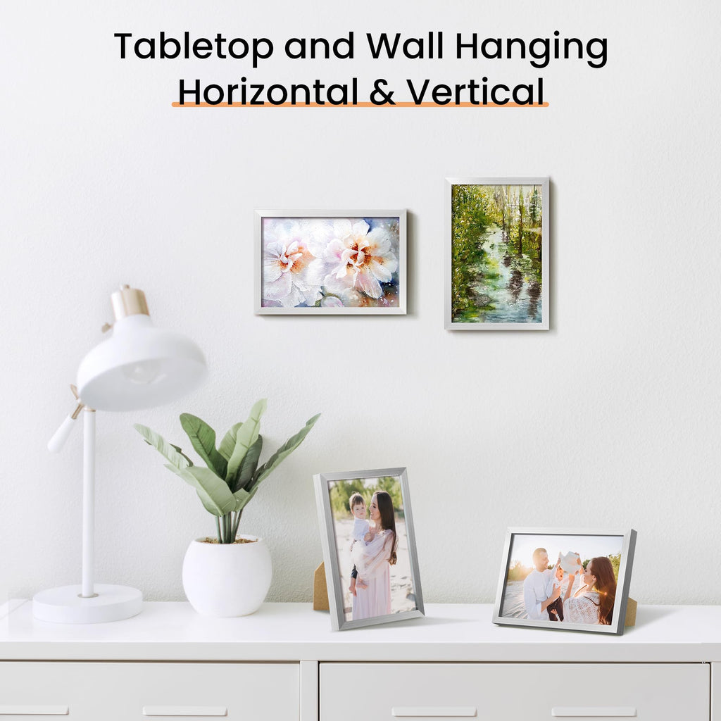 upsimples 5x7 Picture Frame Set of 3, Made of High Definition Glass for 5 x 7 Black Frames, Wall and Tabletop Display Thin Border Photo Frame for Home Décor