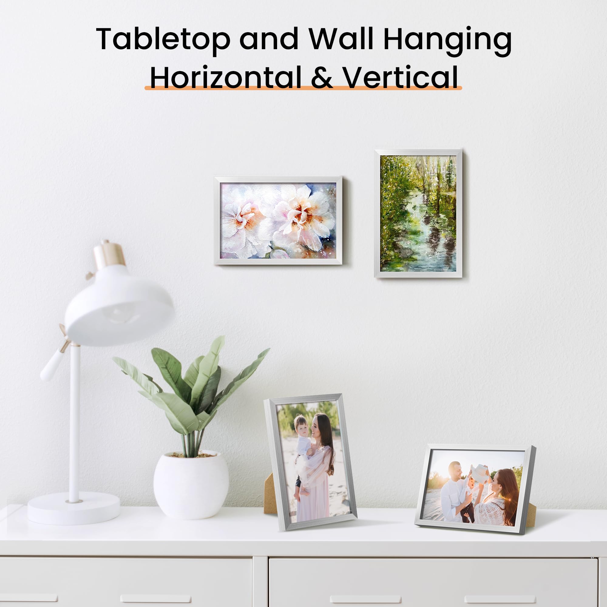 upsimples 5x7 Picture Frame Set of 3, Made of High Definition Glass for 5 x 7 Black Frames, Wall and Tabletop Display Thin Border Photo Frame for Home Décor