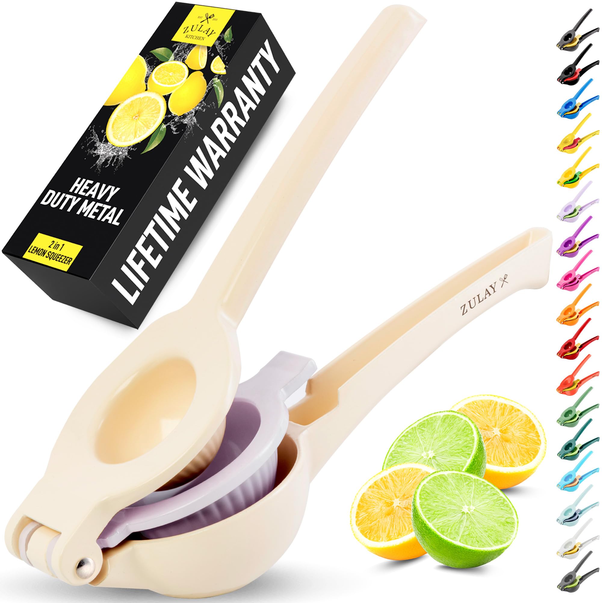 Zulay Kitchen Metal 2-in-1 Lemon Squeezer - Sturdy Max Extraction Hand Juicer Lemon Squeezer Gets Every Last Drop - Easy to Clean Manual Citrus Juicer - Easy-Use Lemon Juicer Squeezer - Yellow/Green