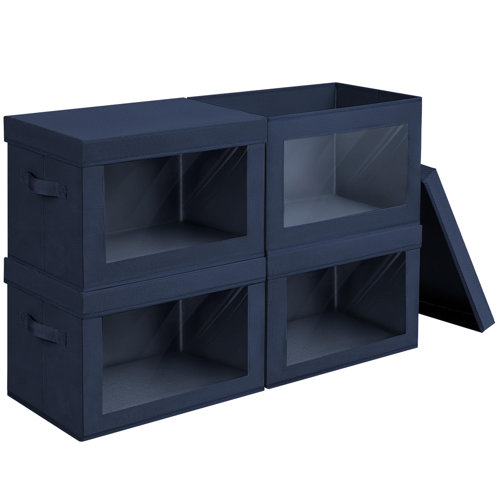 Homsorout Storage Bins with Lids - Fabric Storage Boxe with Window, Collapsible Closet Organizers with Handles, 3 Pack Decorative Bin, Home Cubes Baskets for Clothes, Hat, Books, Dark Grey