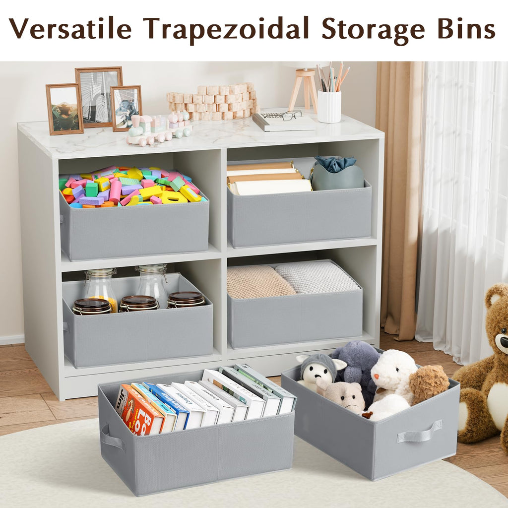 Homsorout Storage Bins Cube Storage Organizer - 8 Pack Fabric Trapezoid Storage Cubes for Bins and Baskets for Shelves Collapsible Non-Separating Trapezoidal Flared Cube Organizer, Light Gray