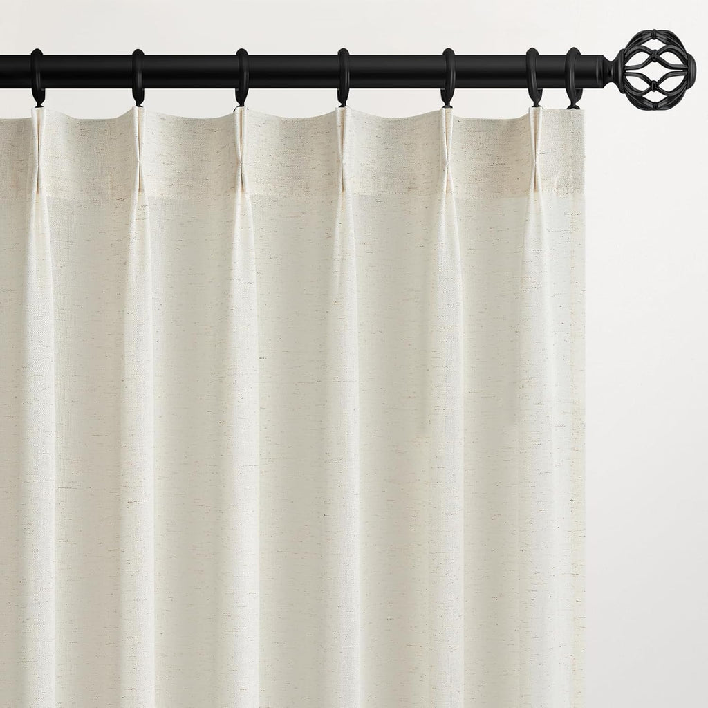96 Inches Long Pleated Sheer Curtains,Dark Linen Blended Light Filtering Window Curtains 96 Length 2 Panels for Living Room Bedroom Pinch Pleat Drapes with Hooks 2 Panels 40" Wx96 L,Light Brown