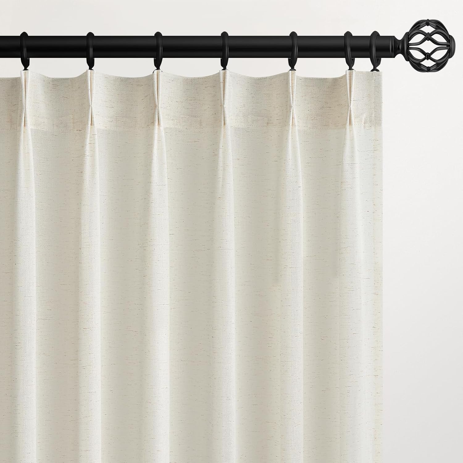 96 Inches Long Pleated Sheer Curtains,Dark Linen Blended Light Filtering Window Curtains 96 Length 2 Panels for Living Room Bedroom Pinch Pleat Drapes with Hooks 2 Panels 40" Wx96 L,Light Brown