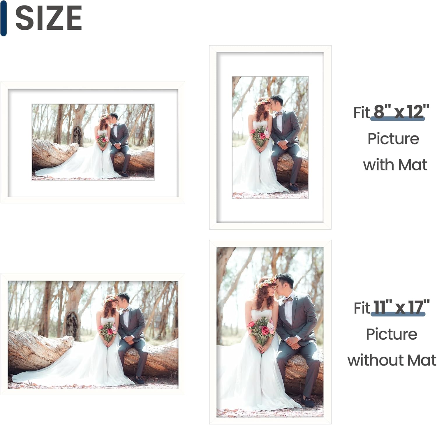 ENJOYBASICS 11x17 Picture Frame, Display Poster 8x12 with Mat or 11 x 17 Without Mat, Wall Gallery Photo Frames, White, 2 Pack