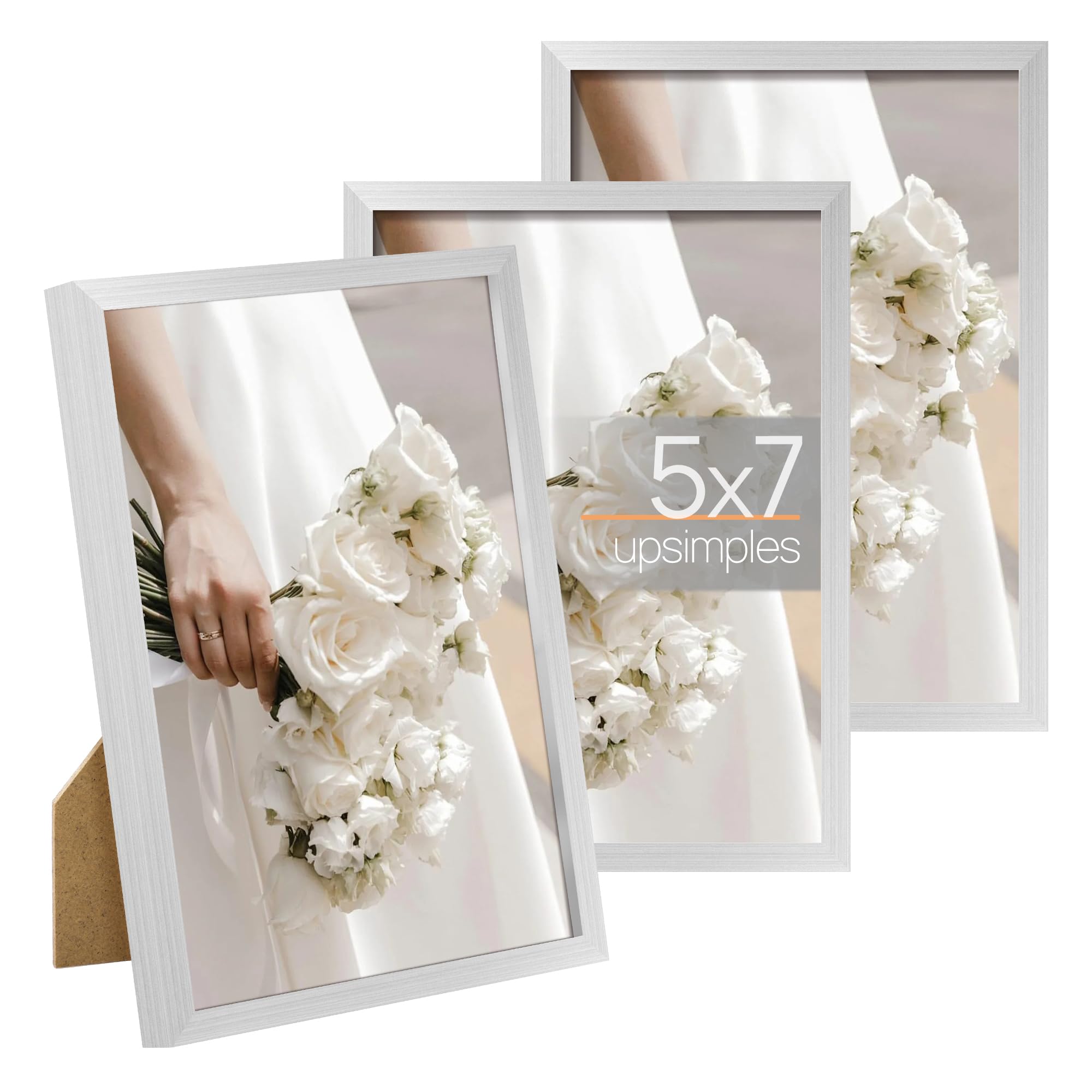 upsimples 5x7 Picture Frame Set of 3, Made of High Definition Glass for 5 x 7 Black Frames, Wall and Tabletop Display Thin Border Photo Frame for Home Décor