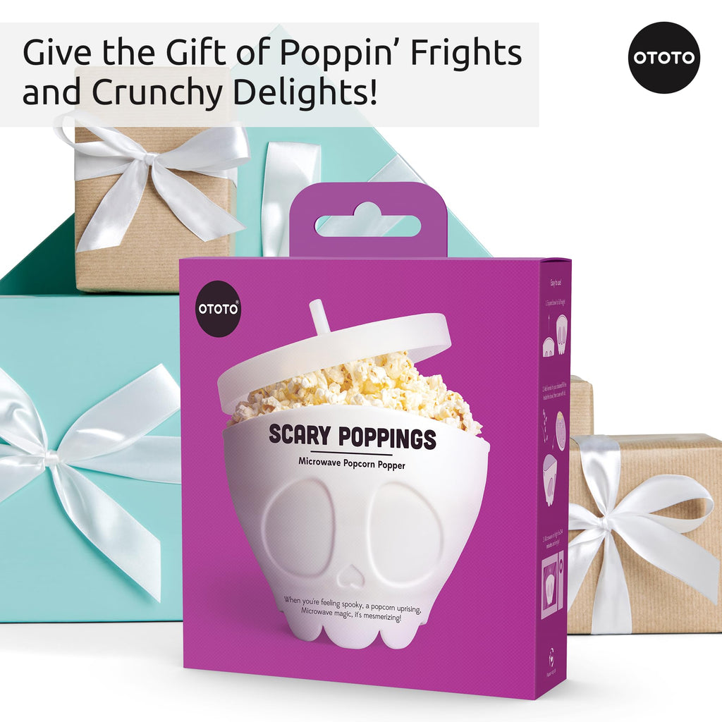 OTOTO New Scary Poppings Microwave Popcorn Popper - Gothic Popcorn Microwave Popper, Silicone Microwave Popcorn, Collapsible Bowl Popcorn Bowls, Halloween Goth Accessories Goth Gifts (White)