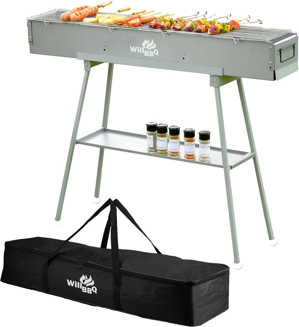 WILLBBQ Commercial Quality Portable Charcoal Grills(39.4x7.1x5.1 inch) with Grill Storage Bag