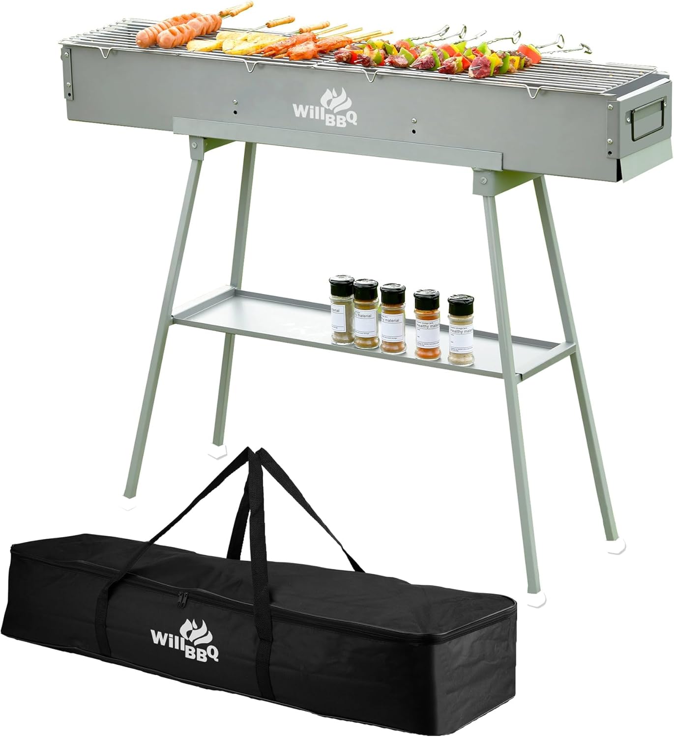 WILLBBQ Commercial Quality Portable Charcoal Grills(39.4x7.1x5.1 inch) with Grill Storage Bag