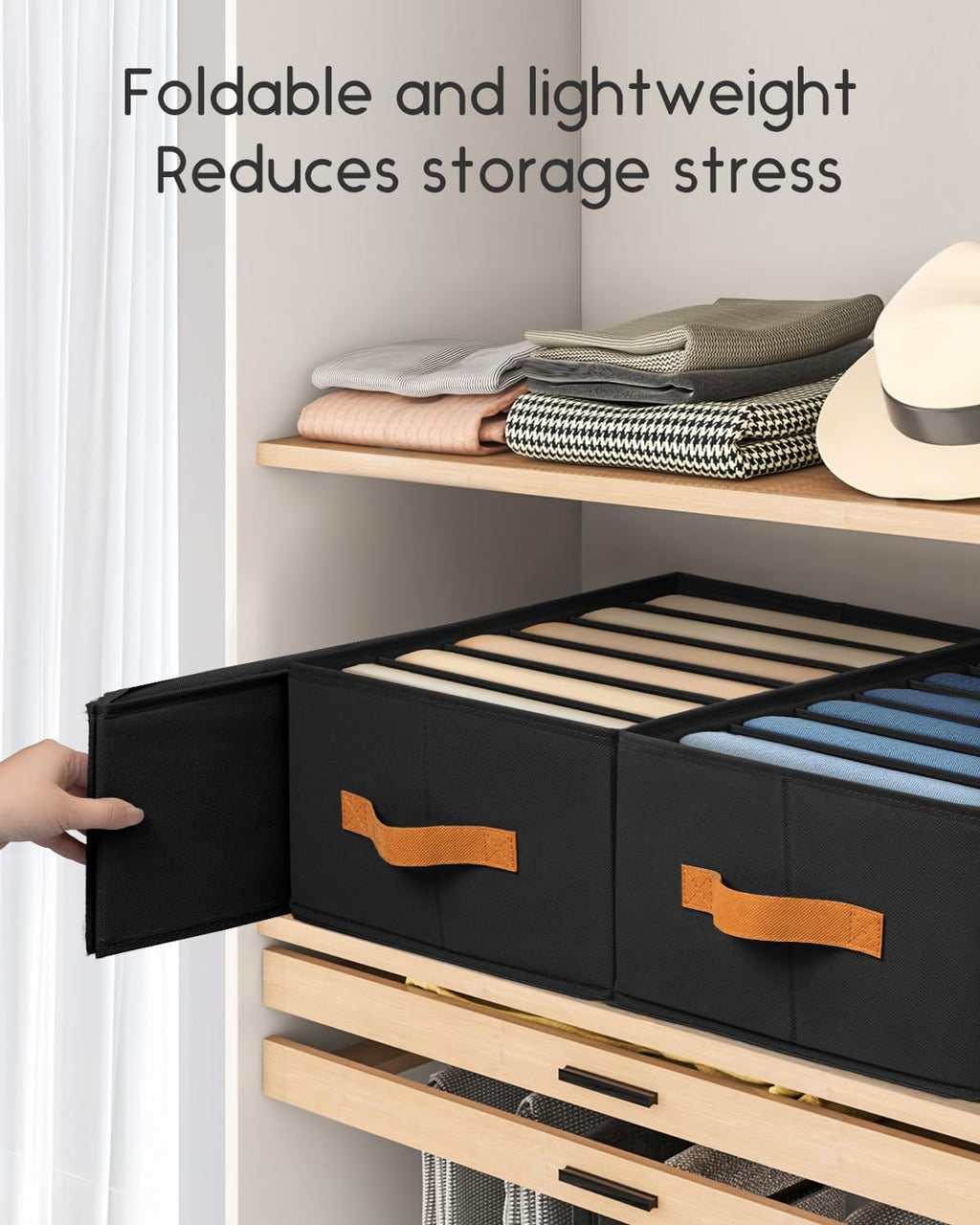 Homsorout Clothes Organizers and Storage - 4/5/7 Grids Fabric Jeans Organizer with Handles, Foldable Closet Organizers Dividers, Wardrobe organizer for Pant, Sweater, T-shirt, Scarf, 6 Pack, Beige