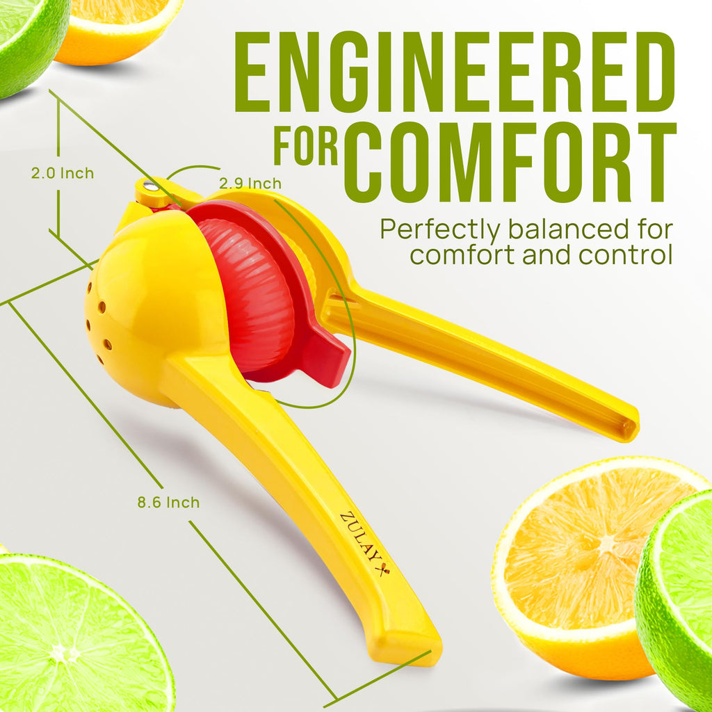 Zulay Kitchen Metal 2-in-1 Lemon Squeezer - Sturdy Max Extraction Hand Juicer Lemon Squeezer Gets Every Last Drop - Easy to Clean Manual Citrus Juicer - Easy-Use Lemon Juicer Squeezer - Yellow/Green