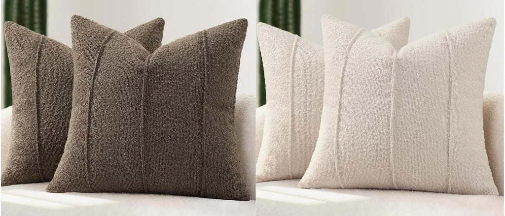 YCOLL 20x20 Beige&Brown Textured Boucle Throw Pillow Covers