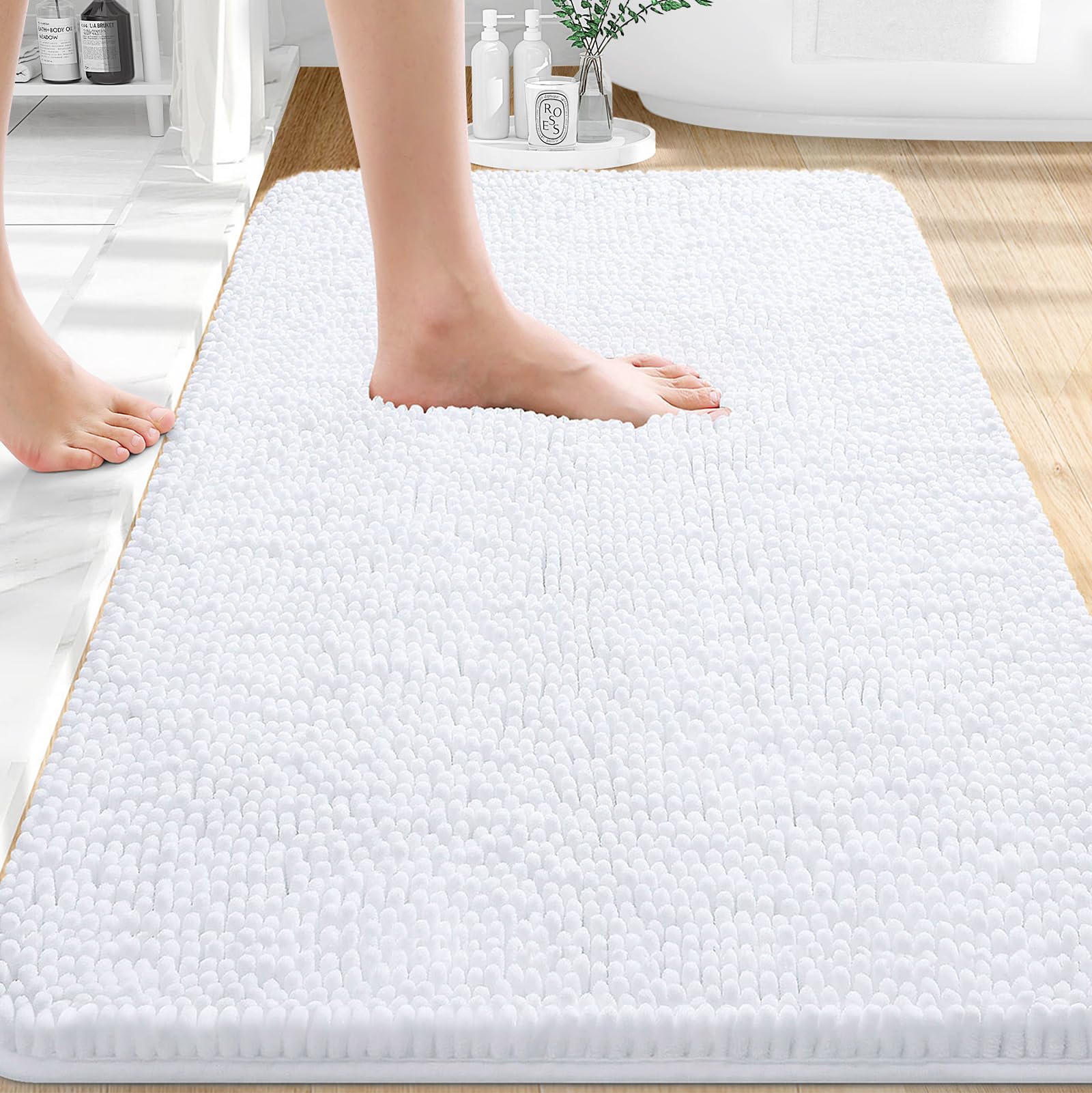 OLANLY Bathroom Rugs 30x20, Extra Soft Absorbent Chenille Bath Rugs, Rubber Backing Quick Dry, Machine Washable Bath Mats for Bathroom Floor, Tub and Shower, Home Decor Accessories, Grey