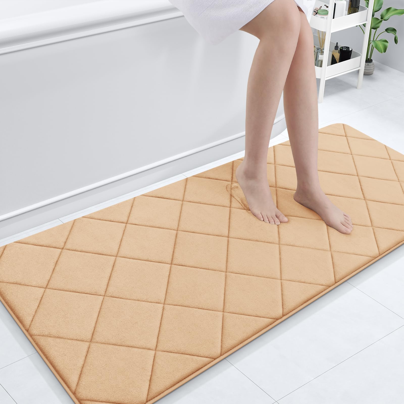 OLANLY Memory Foam Bath Mat 30x20, Ultra Soft and Absorbent Bathroom Rugs, Machine Washable, Comfortable Bath Carpet for Bathroom Floor, Tub and Shower, Black