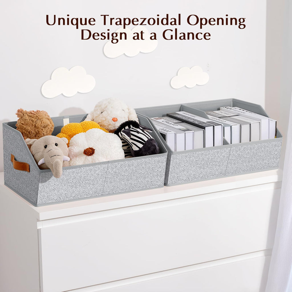 Homsorout Closet Organizers and Storage Bins - 8 Pack Collapsible Divided Trapezoidal Cube Storage Bins Baskets with Orange Handle for Organizing Clothes Blankets, Toys, Books, Towels(Beige)