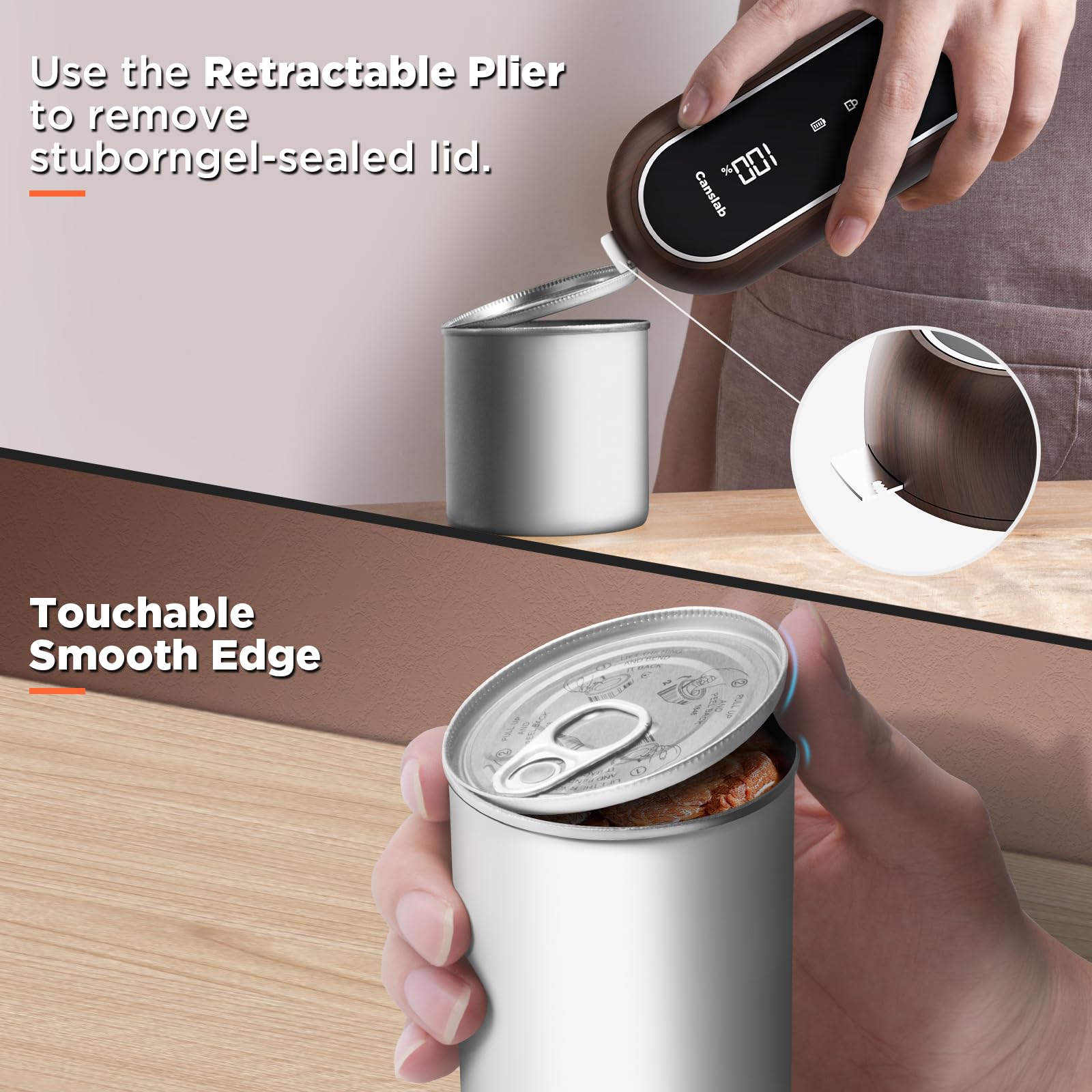 Canslab Turbo Rechargeable Can Opener - Professional Grade Blade, Auto-Stop, LED Battery Life Display, Wall-mountable, Side Cut Electric Can Opener for Smooth Edge, Hands-free Operation,USB-C Charging