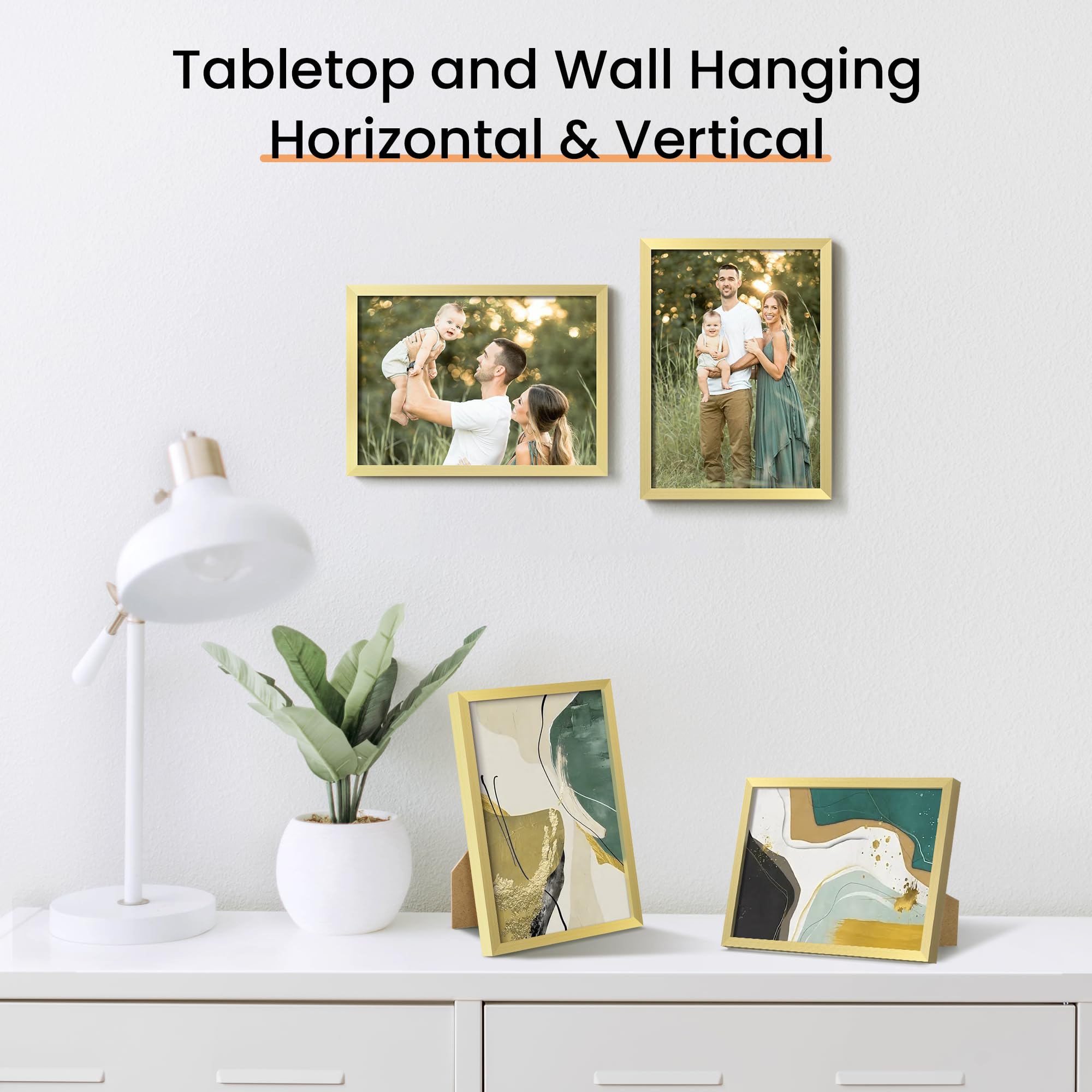 upsimples 5x7 Picture Frame Set of 3, Made of High Definition Glass for 5 x 7 Black Frames, Wall and Tabletop Display Thin Border Photo Frame for Home Décor