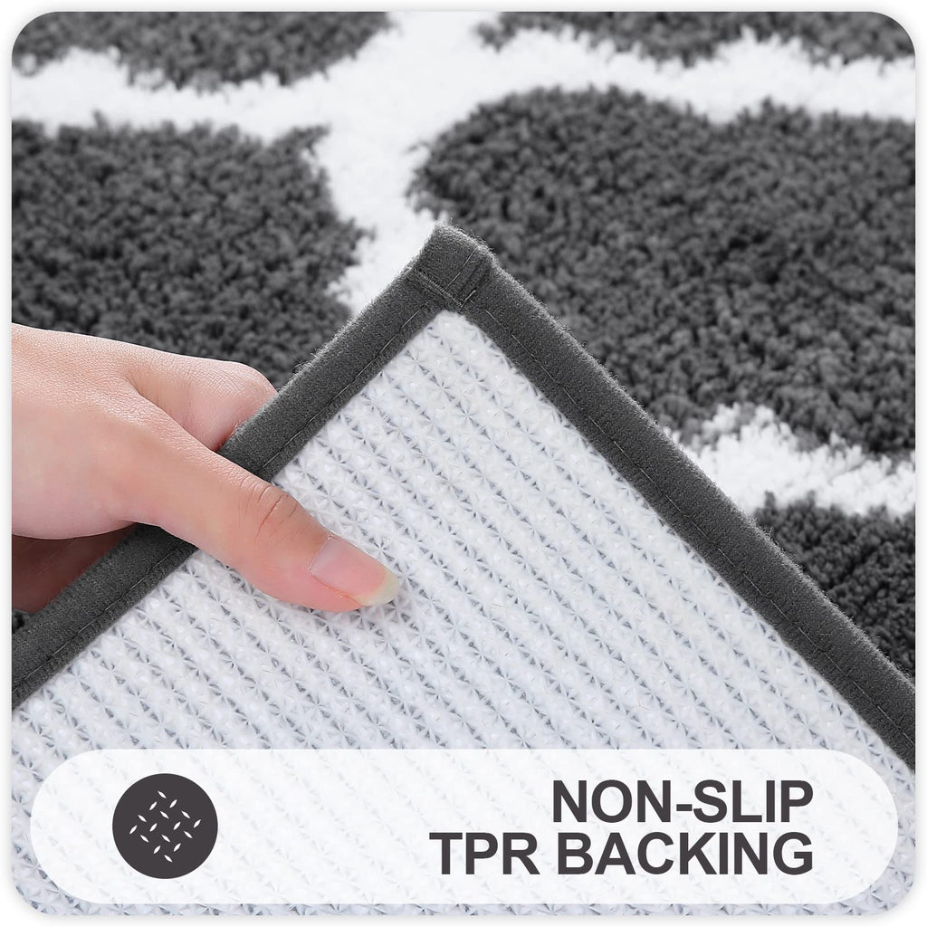 OLANLY Bathroom Rugs Set 2 Piece, Microfiber Bath Shower Mat and U-Shaped Toilet Rug, Machine Wash Dry, Non-Slip Absorbent Shaggy Bath Mats for Tub, Shower and Bathroom (24"x16"+24"x20", Grey)