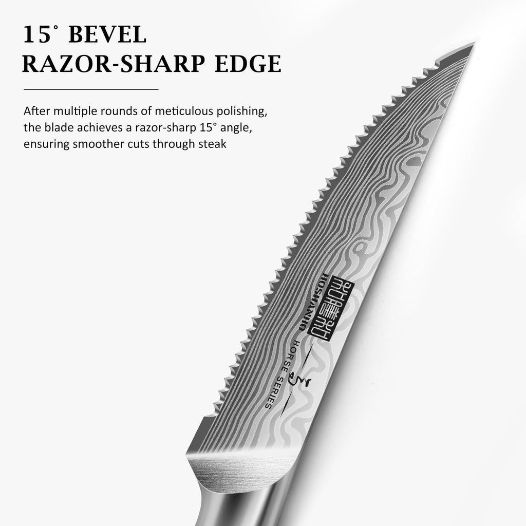HOSHANHO Steak Knives Set of 6, 4.5 Inch Japanese Serrated Steak Knife Set, Ultra Sharp High Carbon Powder Steel Steak Knife with Pakkawood Handle