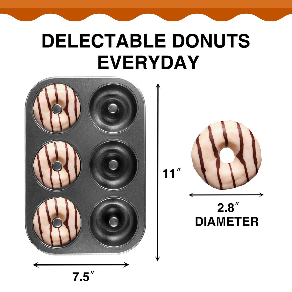HONGBAKE Donut Pan For Baking, Upgraded Deepened Doughnut Tray, 2 Pack 6 Cavity Mini Bagel Mold for Oven, Nonstick and Heavy Duty - Black