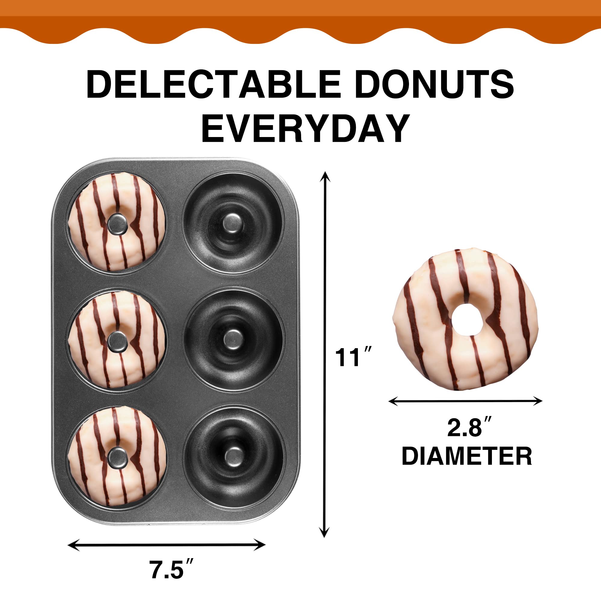 HONGBAKE Donut Pan For Baking, Upgraded Deepened Doughnut Tray, 2 Pack 6 Cavity Mini Bagel Mold for Oven, Nonstick and Heavy Duty - Black