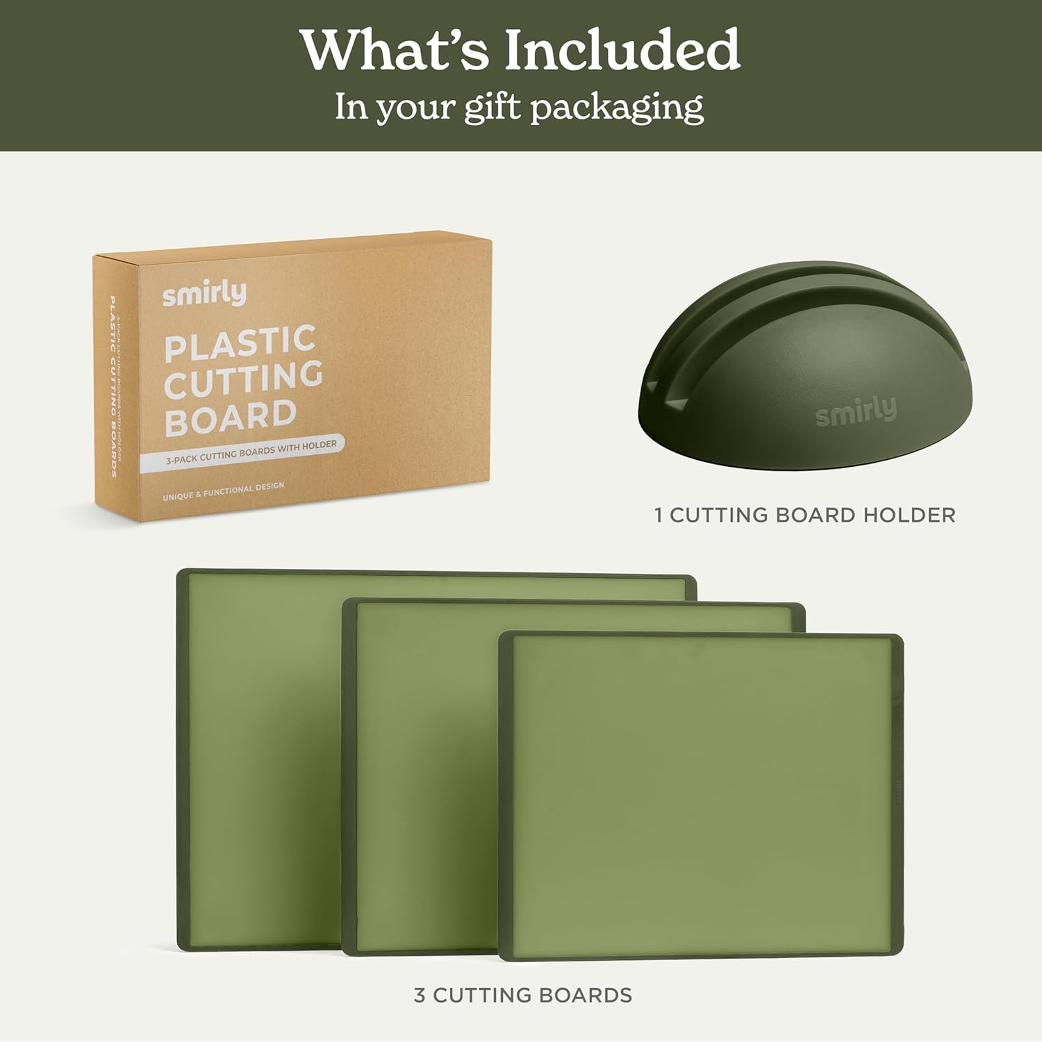 SMIRLY Green Bundle: 22 pcs Acacia Handle Silicone Cooking Utensil Set + Plastic Cutting Board