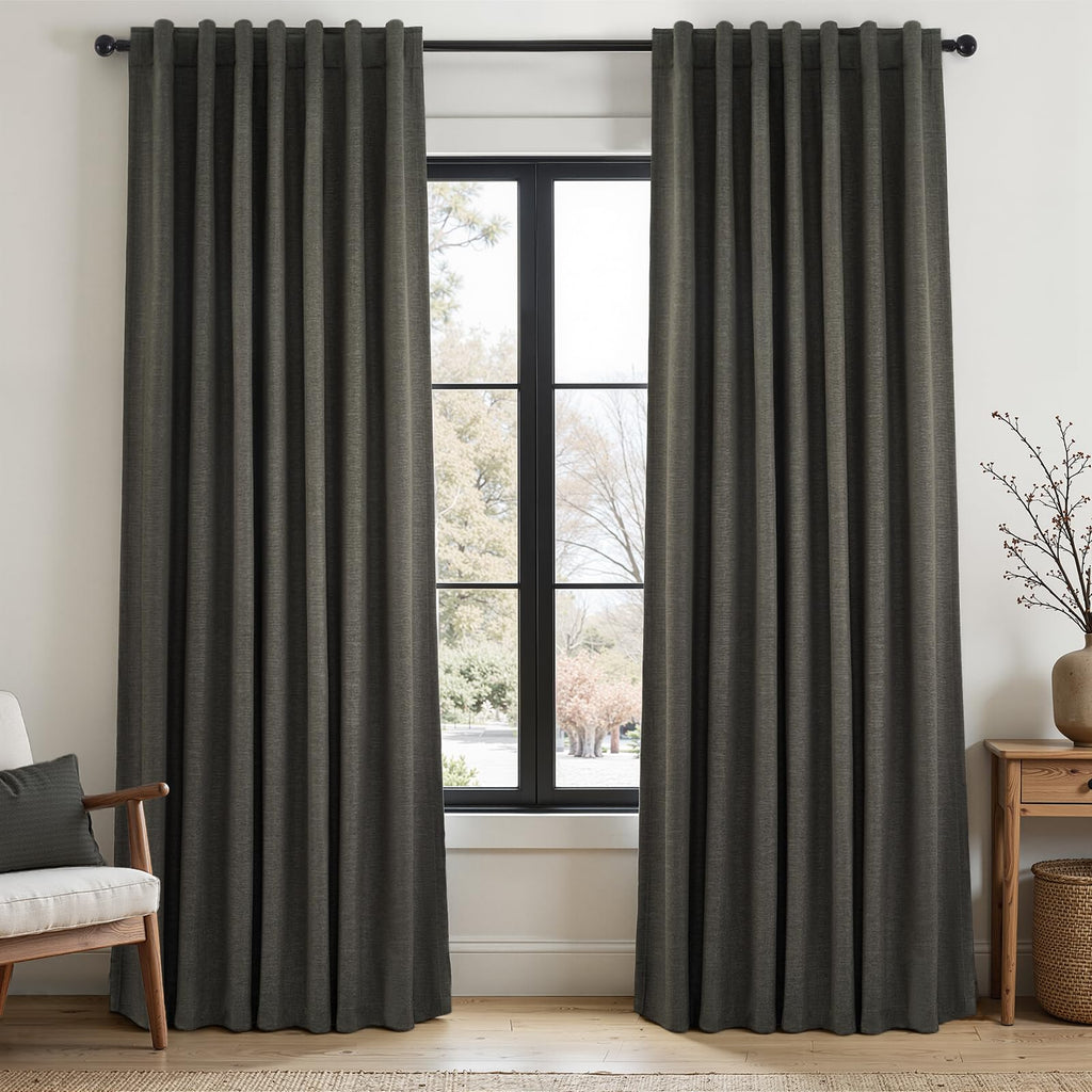 Topfinel Cream Linen Blackout Curtains 84 Inch Long for Bedroom Living Room, Ivory Pinch Pleat Back Tab Full Blackout Drapes Farmhouse Boho Curtains for Window, White Neutral Curtains 52" X 84" 7 FT