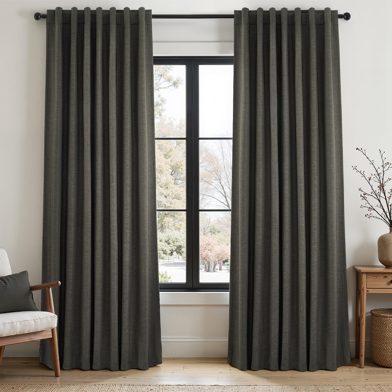 Topfinel Cream Linen Blackout Curtains 84 Inch Long for Bedroom Living Room, Ivory Pinch Pleat Back Tab Full Blackout Drapes Farmhouse Boho Curtains for Window, White Neutral Curtains 52" X 84" 7 FT