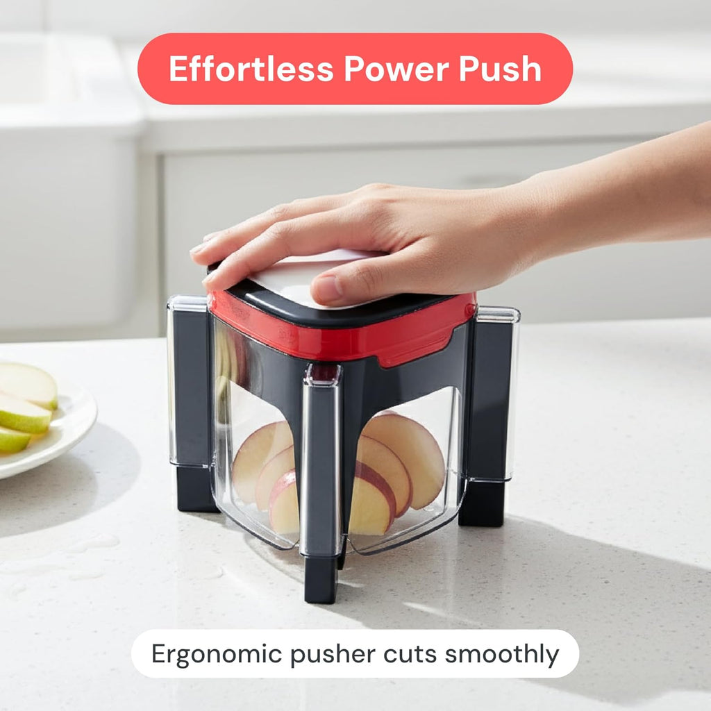 Fullstar Apple Slicer & Corer with Built-In Container – 2-Blade Fruit Cutter, 8 Slices, Includes Strawberry & Soft Fruit Attachments, Heavy-Duty Stainless Steel, Mess-Free Meal Prep
